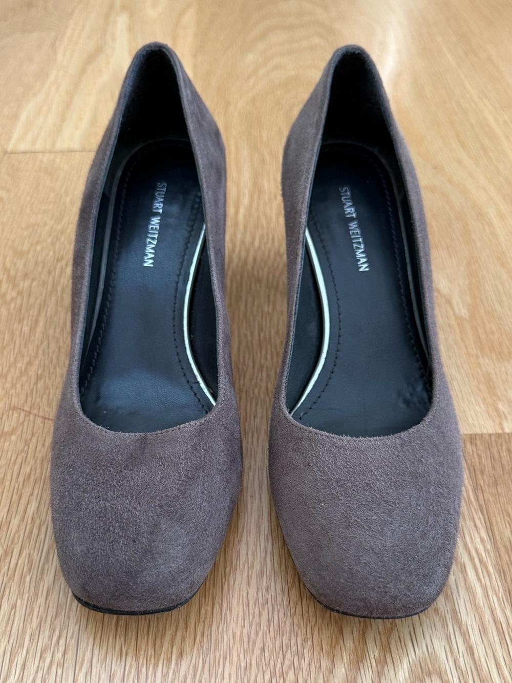 Stuart Weitzman Marymid Gray Suede Block Heel Pumps, Size 6 1/2